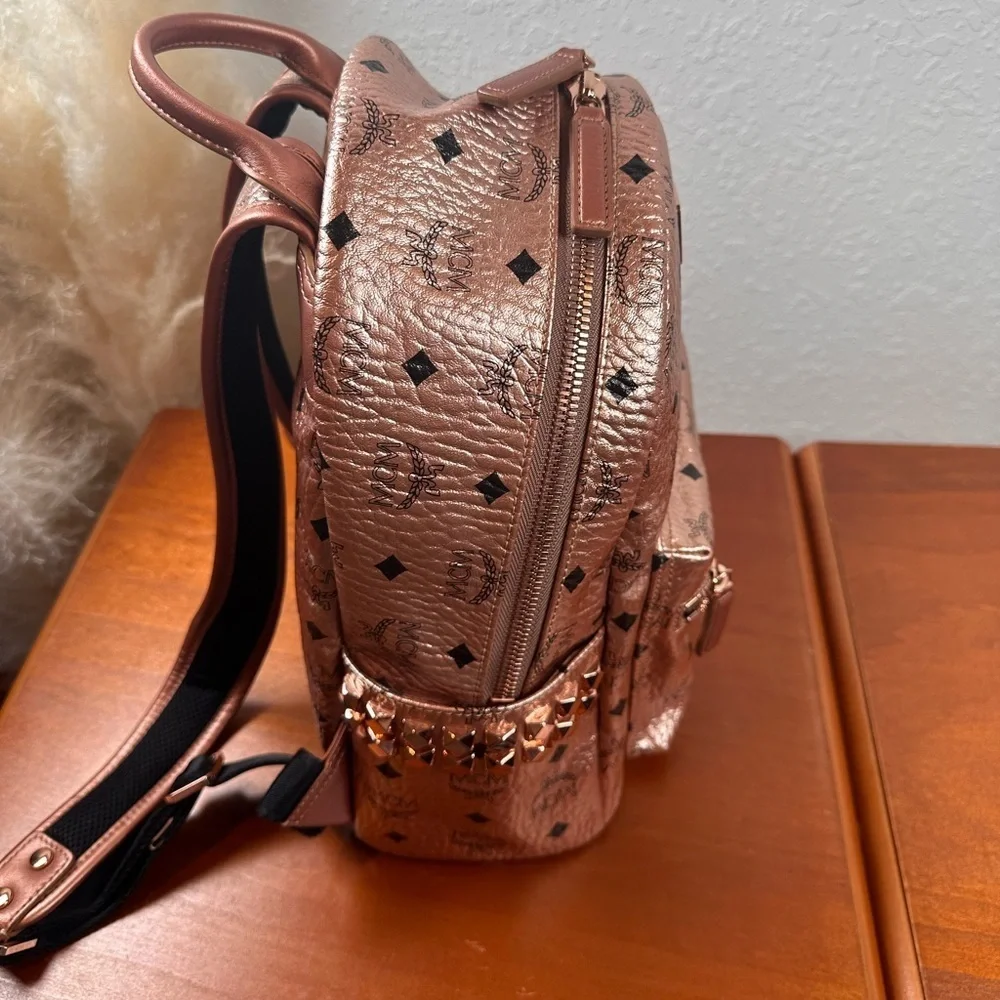 MCM Visetos Leather Pink Gold Studded Backpack